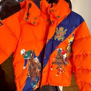Equestrian NWT Polo by Ralph Lauren Vibrant Orange and Navy Puffer Jacket